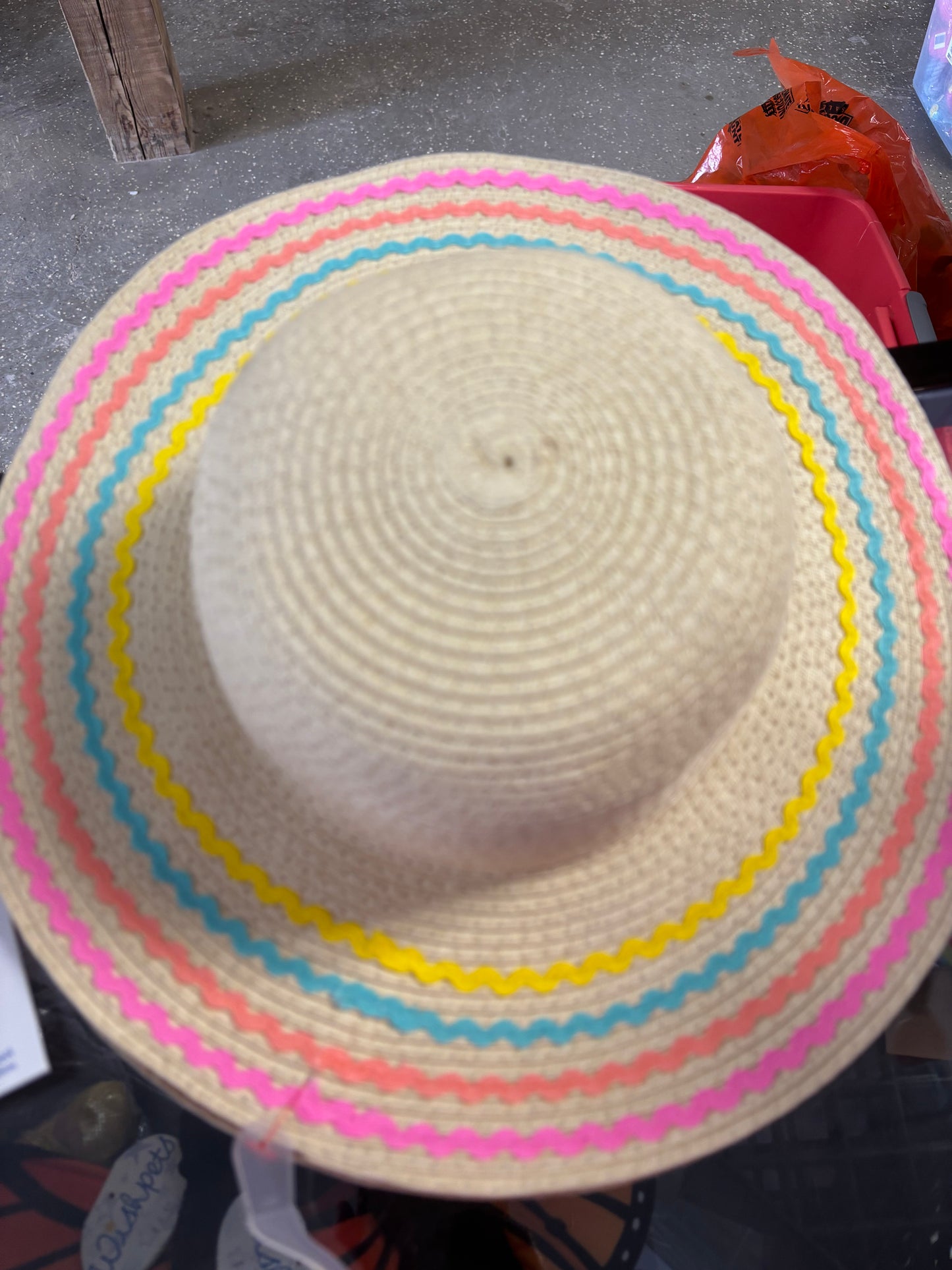 Tan hat w colorful ribbon